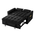 Canapé-lit convertible 4-en-1 en velours noir/taupe/bleu marine avec dossier inclinable et 2 poches latérales – 2 places