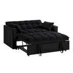Canapé-lit convertible 4-en-1 en velours noir/taupe/bleu marine avec dossier inclinable et 2 poches latérales – 2 places