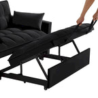 Canapé-lit convertible 4-en-1 en velours noir/taupe/bleu marine avec dossier inclinable et 2 poches latérales – 2 places