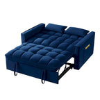 Canapé-lit convertible 4-en-1 en velours noir/taupe/bleu marine avec dossier inclinable et 2 poches latérales – 2 places