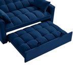 Canapé-lit convertible 4-en-1 en velours noir/taupe/bleu marine avec dossier inclinable et 2 poches latérales – 2 places
