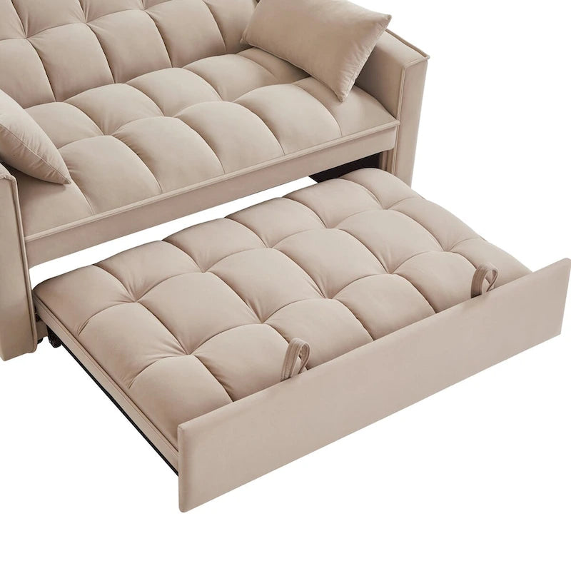 Canapé-lit convertible 4-en-1 en velours noir/taupe/bleu marine avec dossier inclinable et 2 poches latérales – 2 places