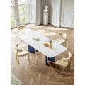 Table à manger rectangulaire en pierre frittée blanche avec double piédestal – 8 places