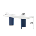 Table à manger rectangulaire en pierre frittée blanche avec double piédestal – 8 places