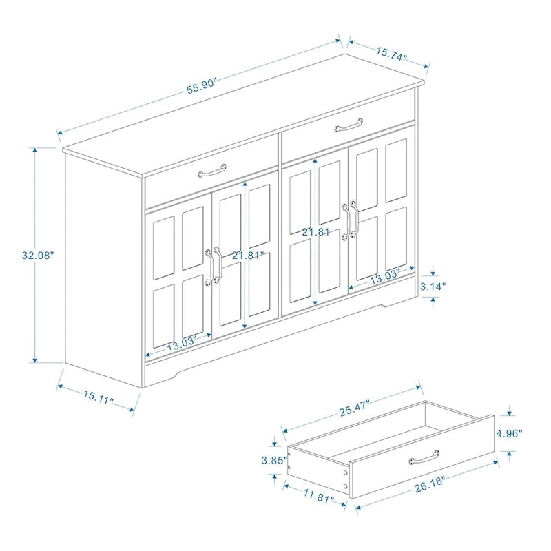 Buffet de ferme blanc avec 2 tiroirs et 4 portes – Simple