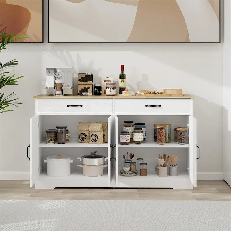 Buffet de ferme blanc avec 2 tiroirs et 4 portes – Simple