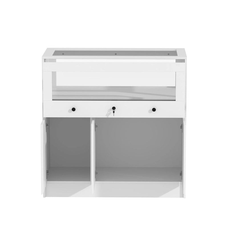 Vitrine blanche avec plateau en verre trempé et rangement verrouillable – Pour 1 personne