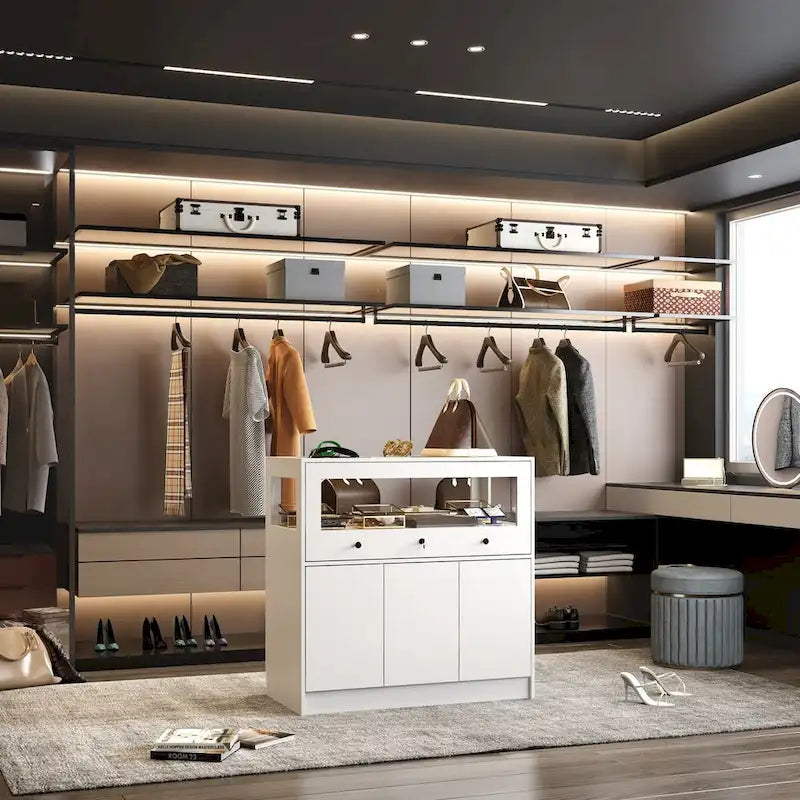 Vitrine blanche avec plateau en verre trempé et rangement verrouillable – Pour 1 personne