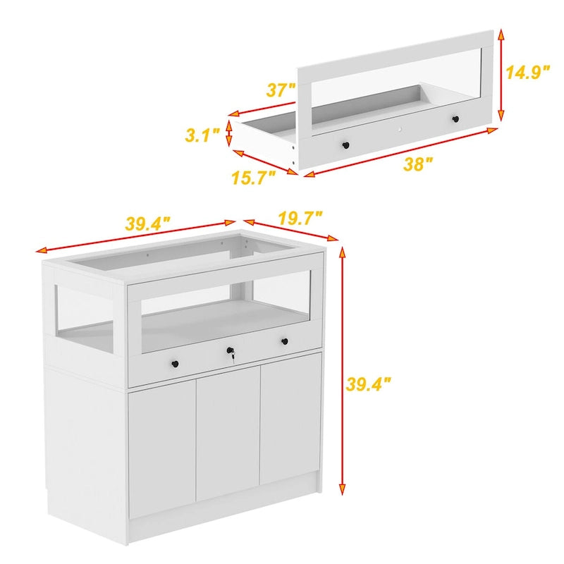 Vitrine blanche avec plateau en verre trempé et rangement verrouillable – Pour 1 personne