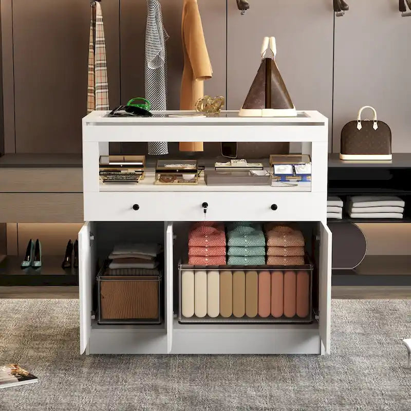 Vitrine blanche avec plateau en verre trempé et rangement verrouillable – Pour 1 personne