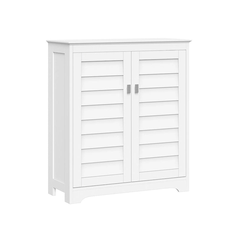 Meuble de rangement bas 2 portes en MDF peint blanc avec portes persiennes et étagères réglables – Simple
