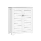 Meuble de rangement bas 2 portes en MDF peint blanc avec portes persiennes et étagères réglables – Simple
