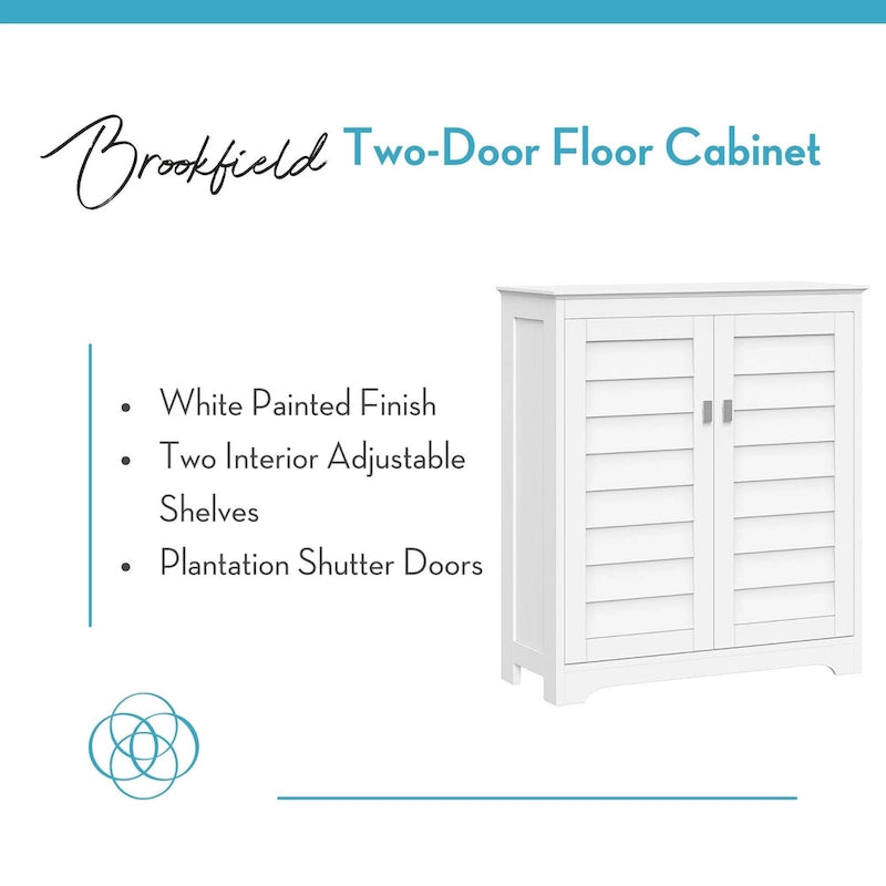 Meuble de rangement bas 2 portes en MDF peint blanc avec portes persiennes et étagères réglables – Simple