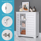 Meuble de rangement bas 2 portes en MDF peint blanc avec portes persiennes et étagères réglables – Simple