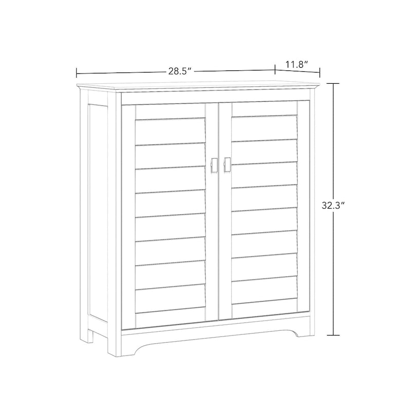 Meuble de rangement bas 2 portes en MDF peint blanc avec portes persiennes et étagères réglables – Simple