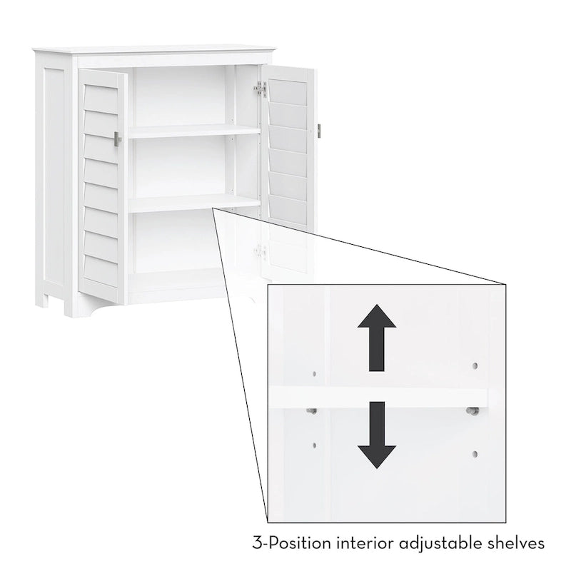 Meuble de rangement bas 2 portes en MDF peint blanc avec portes persiennes et étagères réglables – Simple