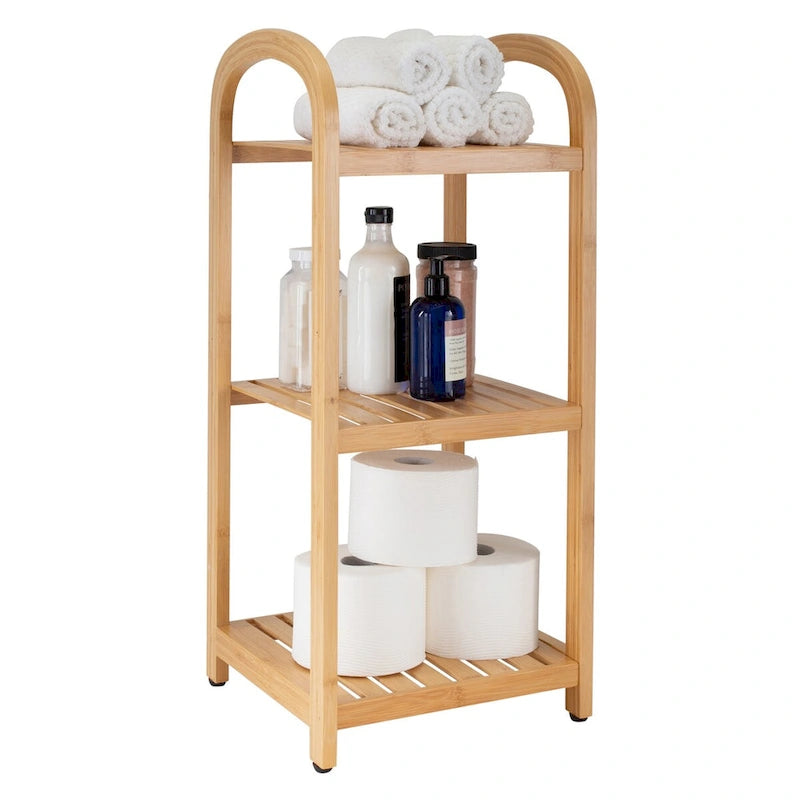 Tour de rangement à 3 niveaux en bambou naturel avec pieds réglables – Simple