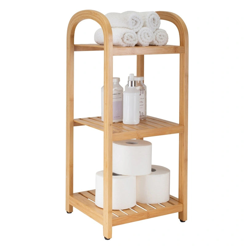 Tour de rangement à 3 niveaux en bambou naturel avec pieds réglables – Simple