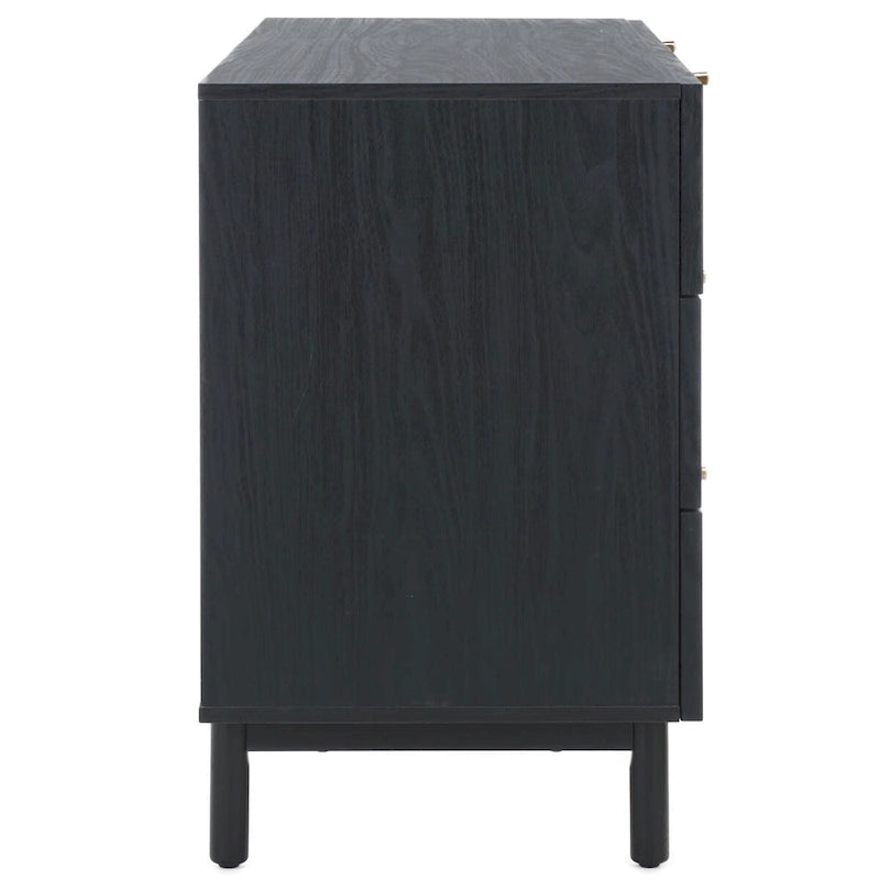 Commode à 6 tiroirs en cannage de rotin noir / blanc blanchi / noyer / chêne / noir vieilli avec poignées dorées – Simple