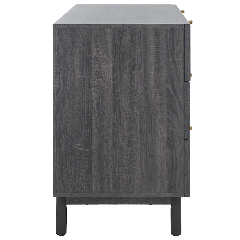 Commode à 6 tiroirs en cannage de rotin noir / blanc blanchi / noyer / chêne / noir vieilli avec poignées dorées – Simple