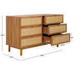 Commode à 6 tiroirs en cannage de rotin noir / blanc blanchi / noyer / chêne / noir vieilli avec poignées dorées – Simple