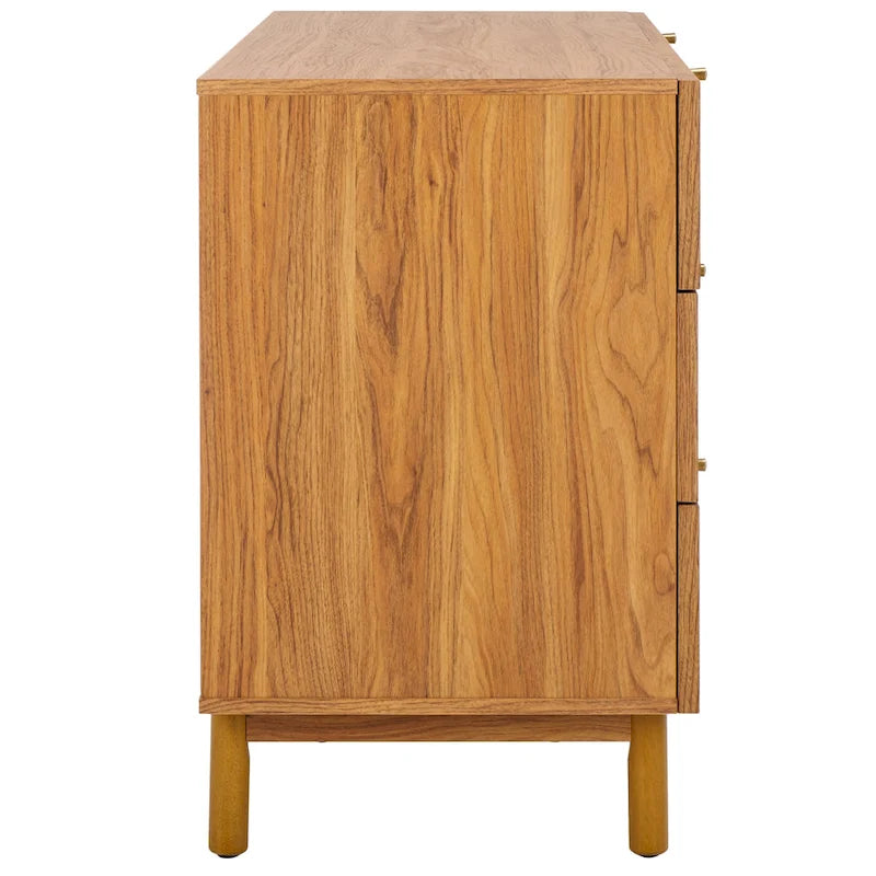 Commode à 6 tiroirs en cannage de rotin noir / blanc blanchi / noyer / chêne / noir vieilli avec poignées dorées – Simple