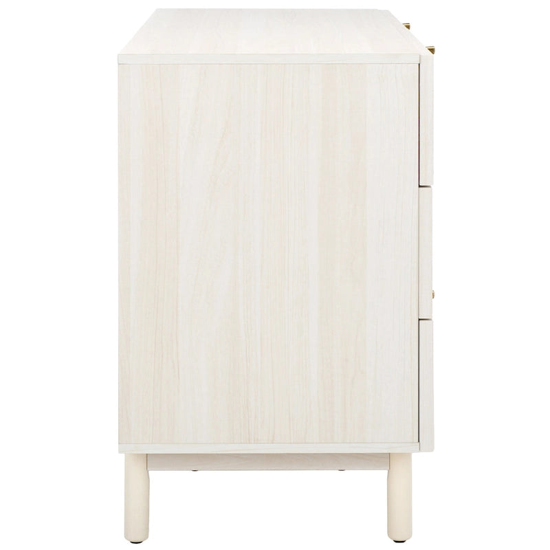 Commode à 6 tiroirs en cannage de rotin noir / blanc blanchi / noyer / chêne / noir vieilli avec poignées dorées – Simple